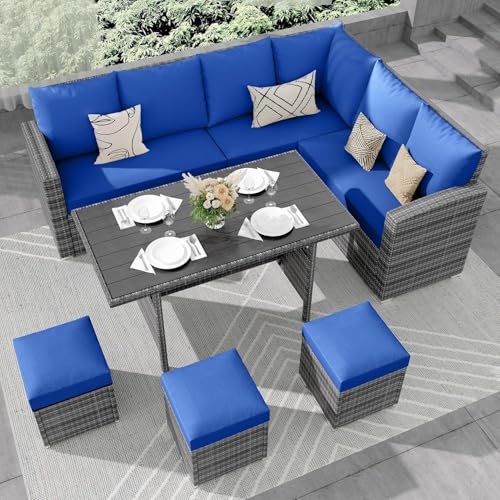 7 Piece Outdoor Patio Furniture Set with Plastic Wooden Table T209