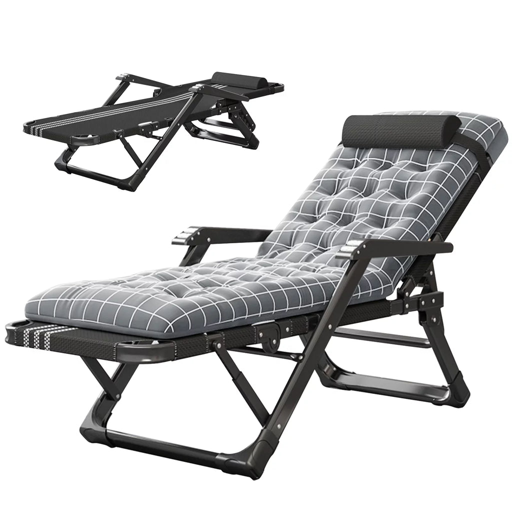Gray Adjustable Folding Lounge Chair with Pillow N381358