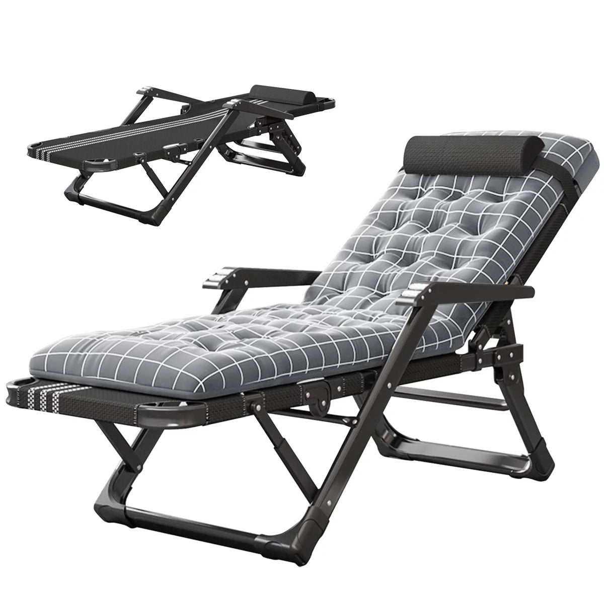 Gray Adjustable Folding Lounge Chair with Pillow N381358