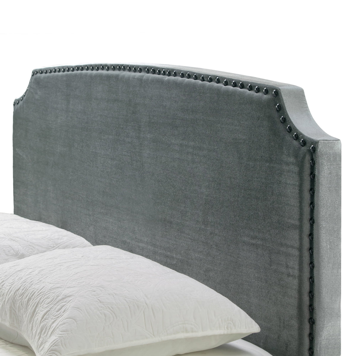 Gray Fabric Queen Bed with Nail Head Trim H180855