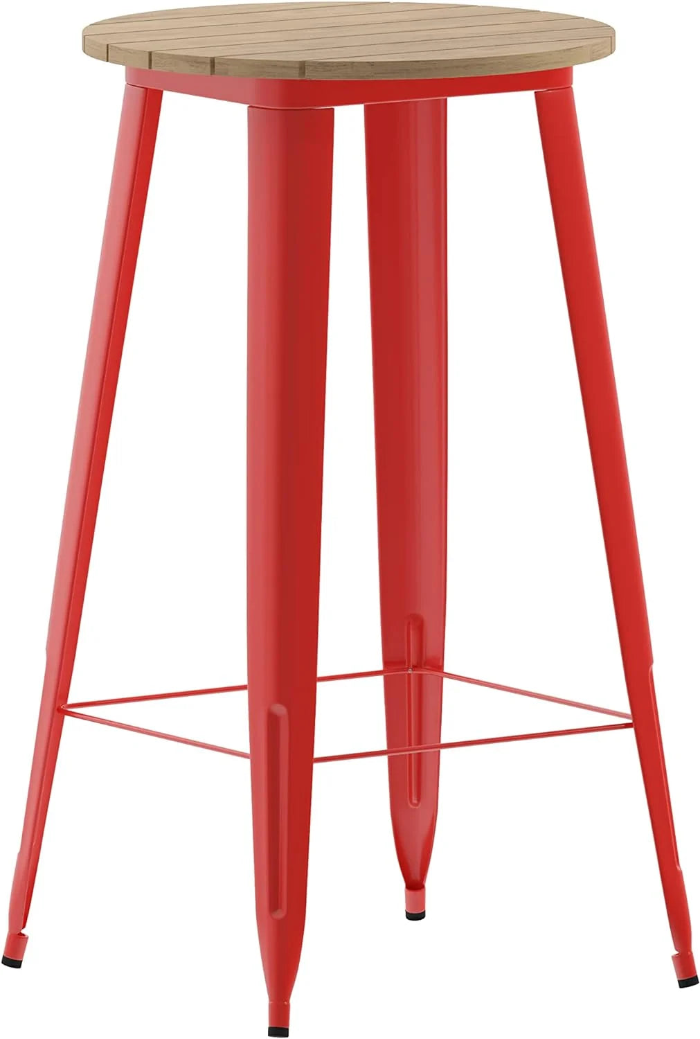 Indoor/Outdoor Bar Top Table Brown Resin Top Red Steel Base U90643