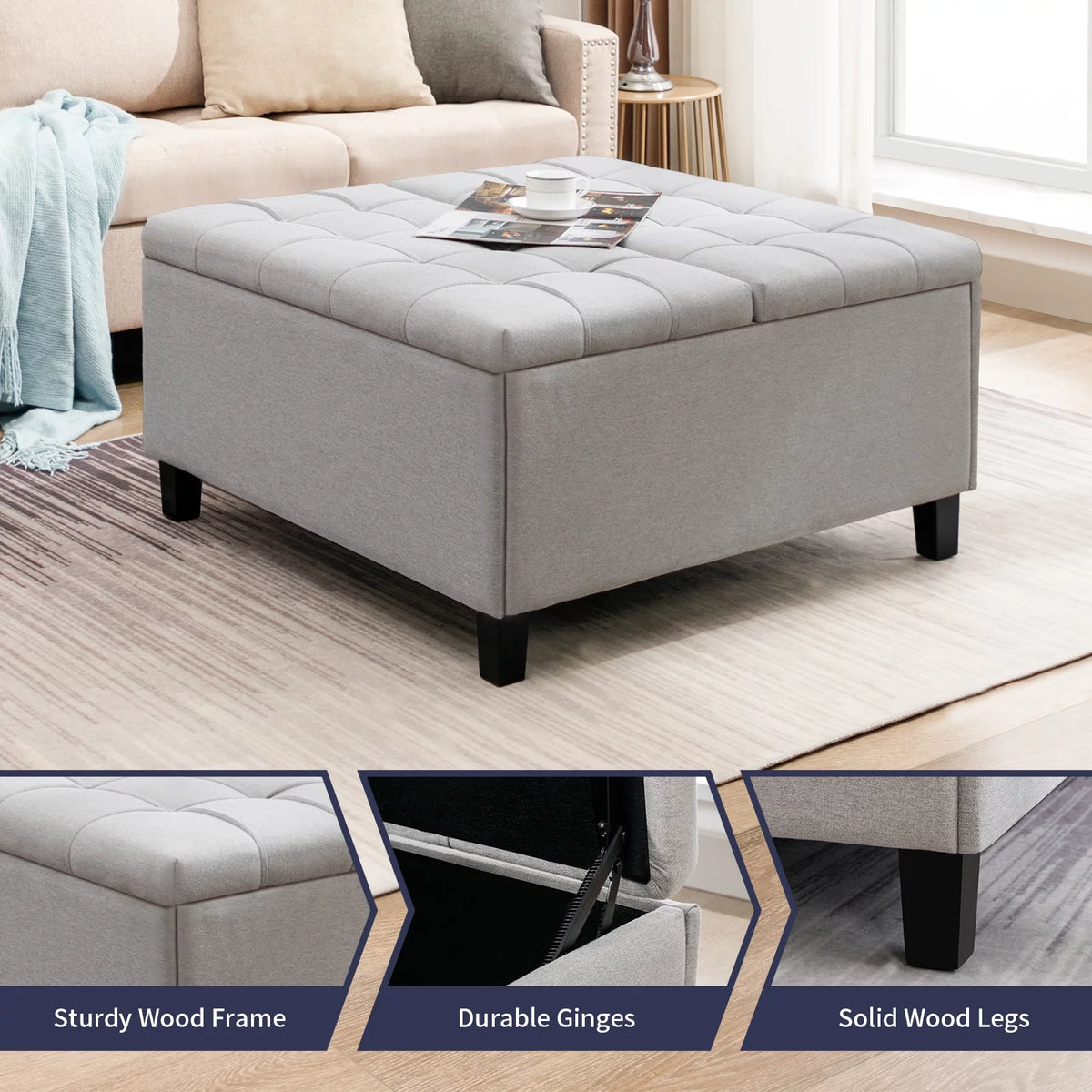 Square Storage Ottoman with Lift Top N555