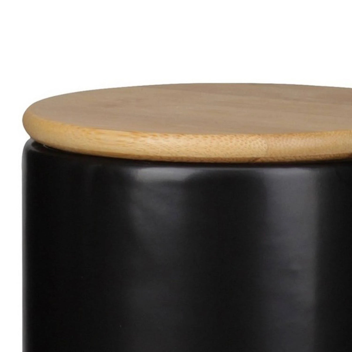 Dual Tone Round Ceramic Canister with Wooden Lid, Set of 2 Q61106
