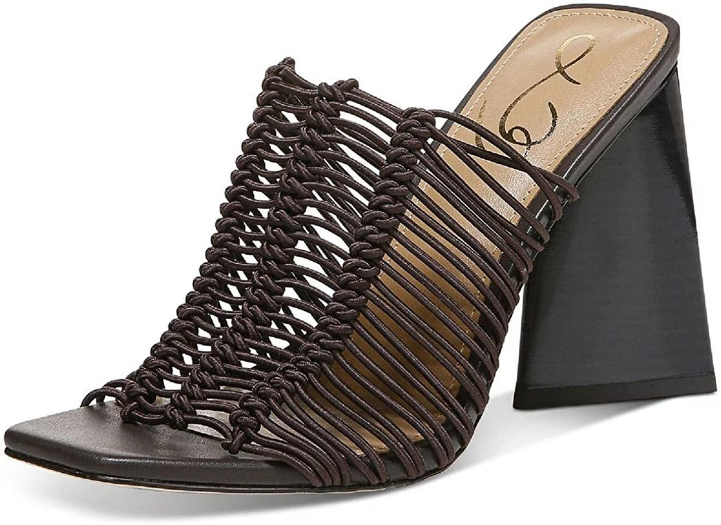 Caviar Brown Block Heel Slip On Squared Toe Mules F817