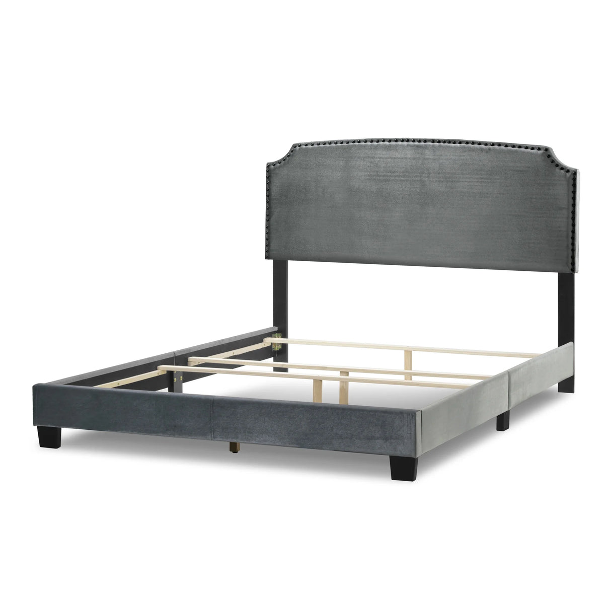 Gray Fabric Queen Bed with Nail Head Trim H180855