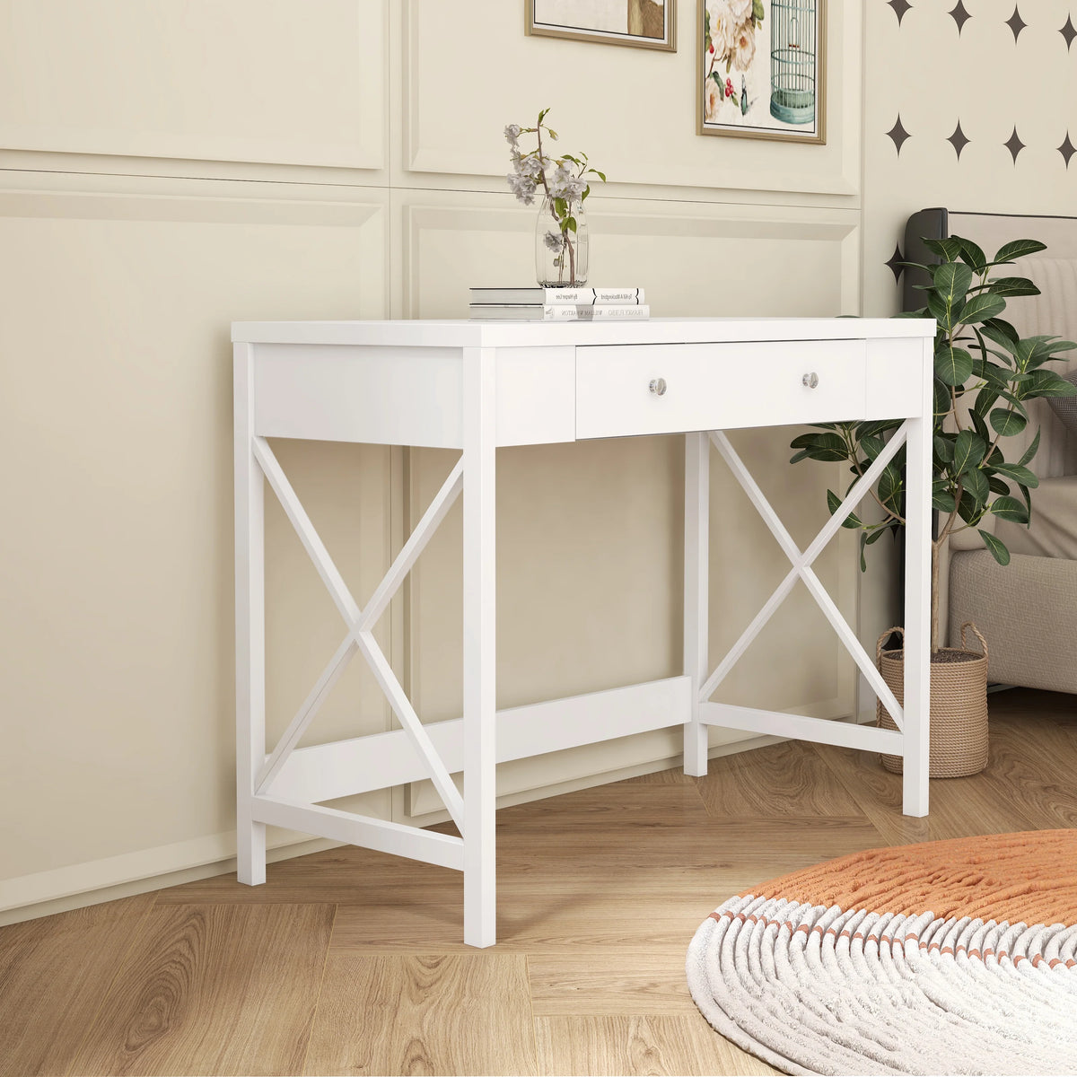White Work Study Desk with Storage Drawer K719