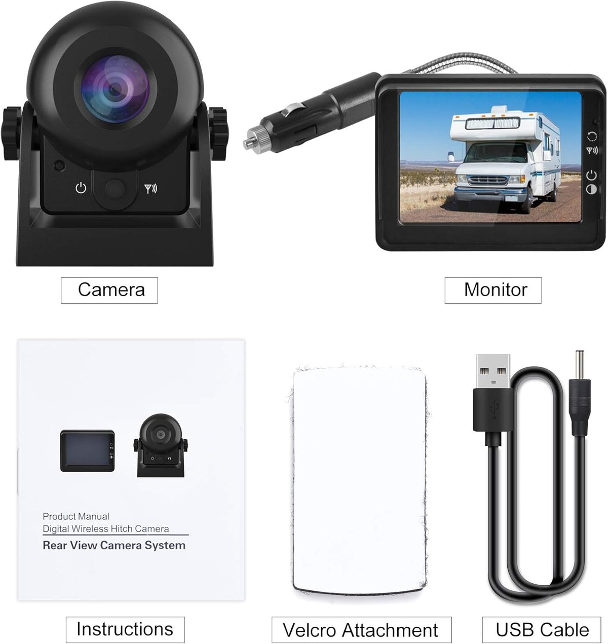 Wireless Reversing Camera Kit with 3.5 LCD Monitor IP68 Waterproof Night Vision N26007