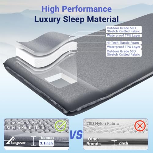 Self Inflating Sleeping Pad, 3.1'' Ultra-Thick Memory Foam Camping Pad with Pillow J392534
