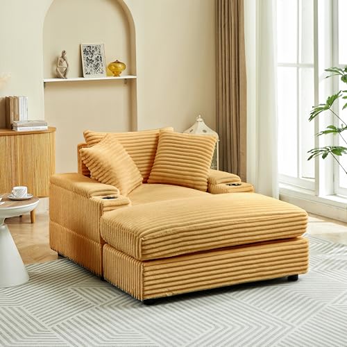 Oversized Corduroy Chaise Longue with Ottoman E838