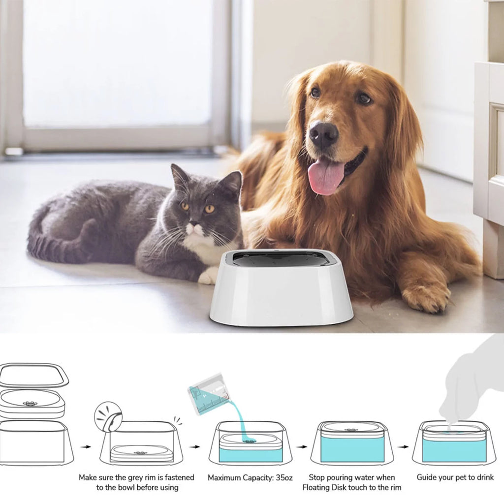 35OZ No-Spill Slow Water Feeder Dog Bowl GREY H4569