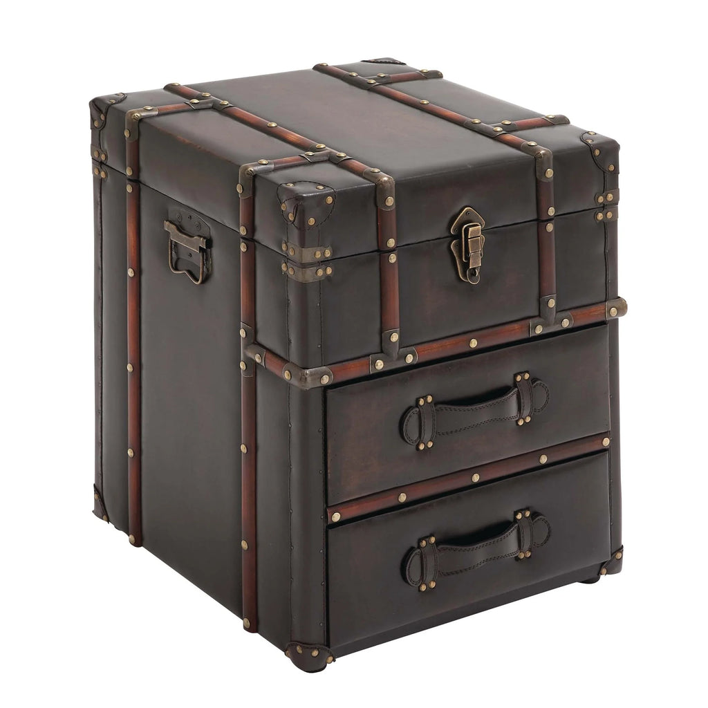Leather And Wood Trunk Side Table B199043