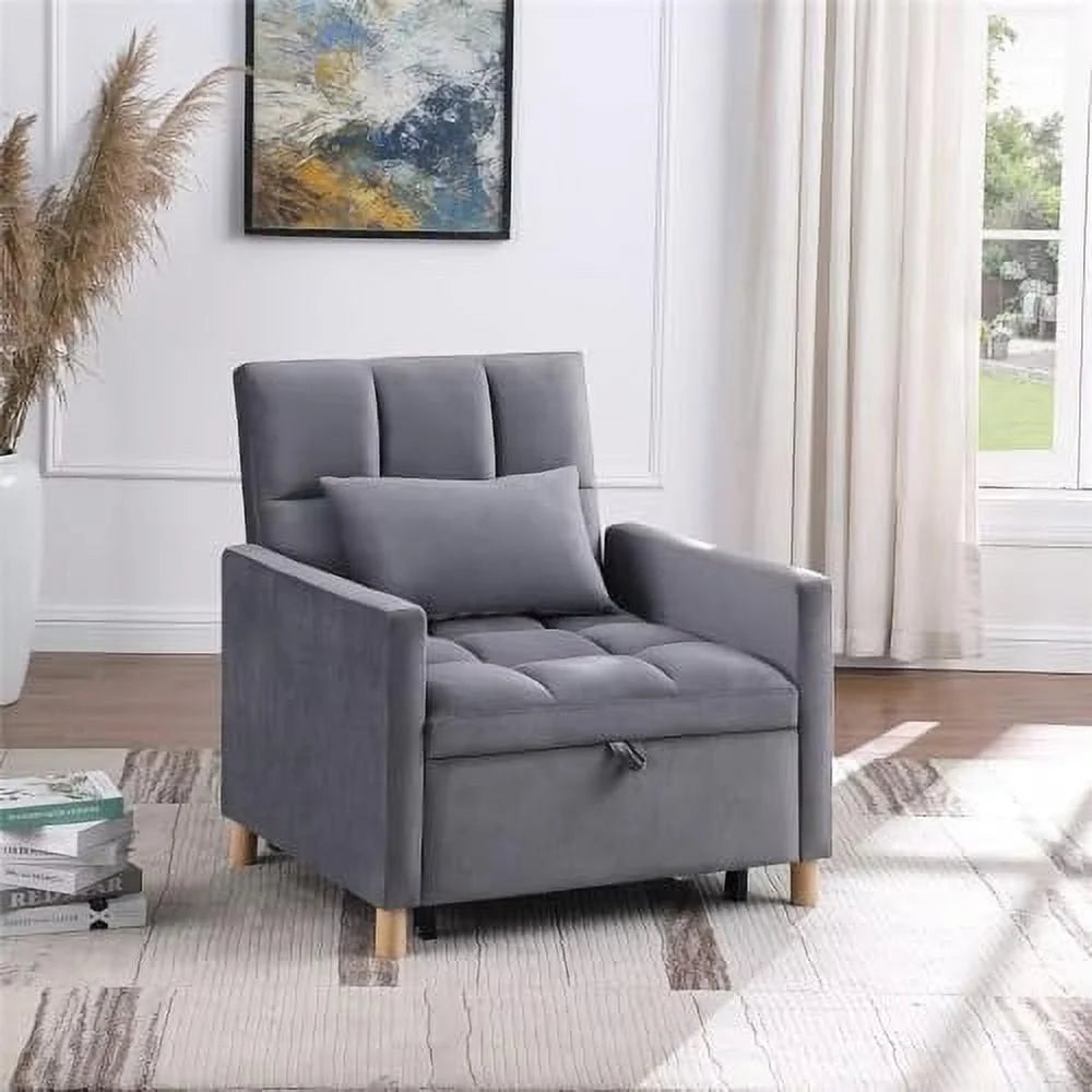 Convertible Velvet Sleeper Sofa Chair Bed Y98533