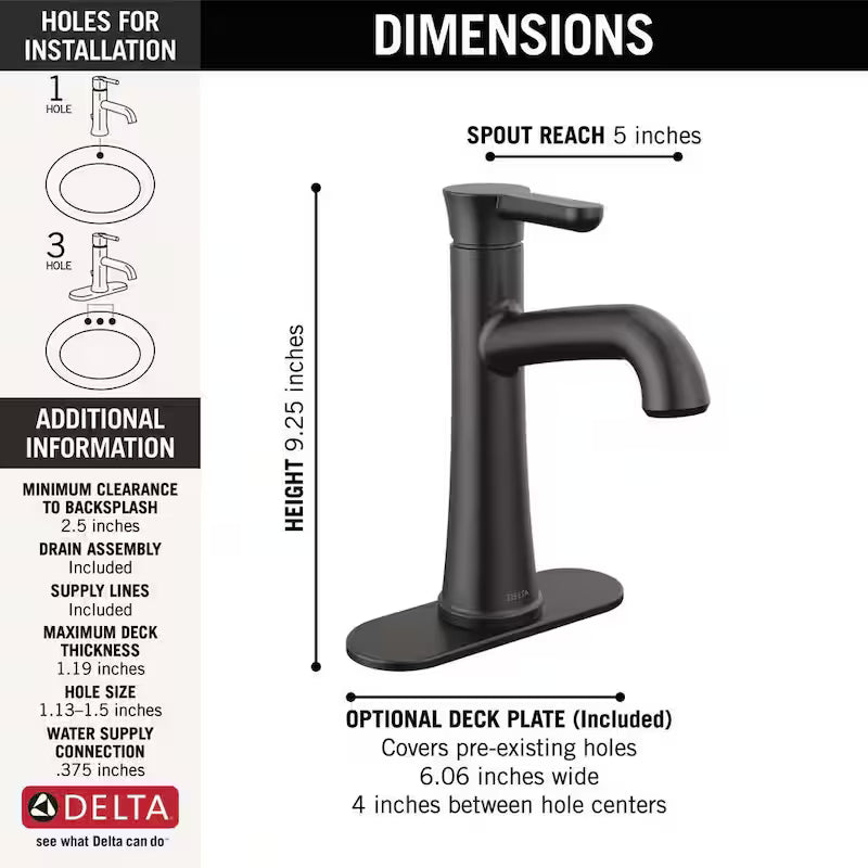 Single Handle Single Hole Matte Black Bathroom Faucet N244935
