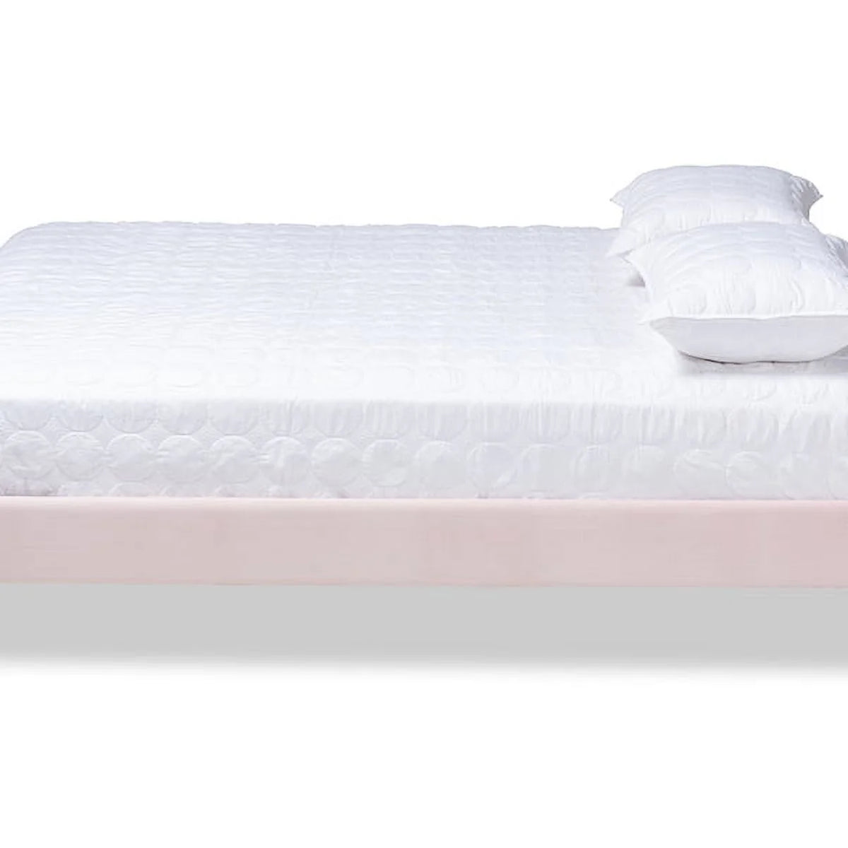 Light Pink Velvet Upholstered Full Size Wood Platform Bed Frame R651