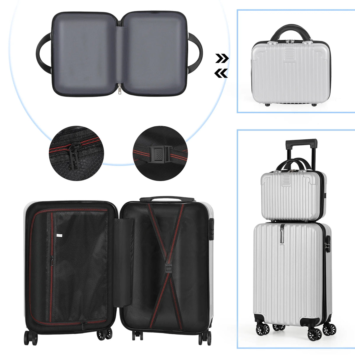 2-Piece Luggage Set Carry On Suitcase with Makeup Case K399675