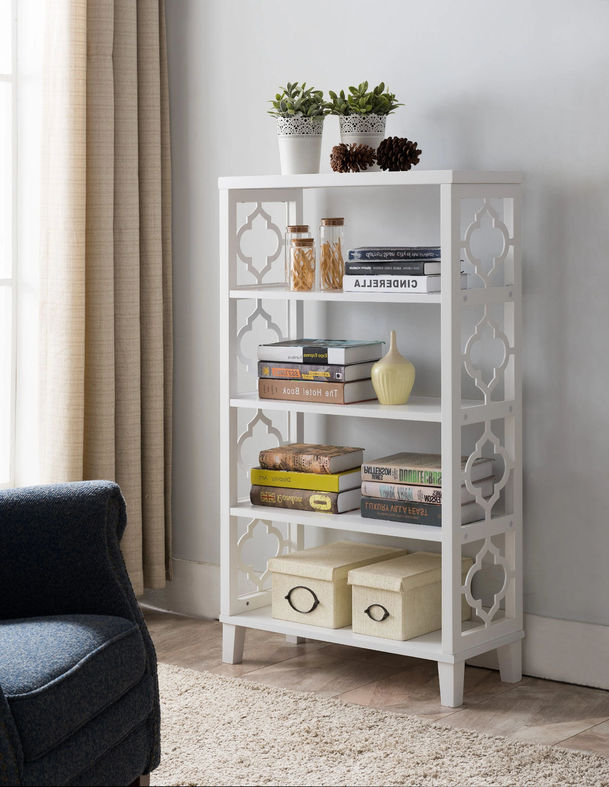 White 5 Tier Wood Bookcase O848253