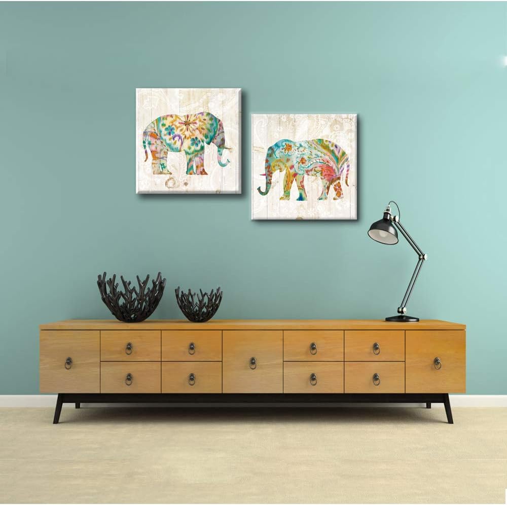 2 Panels Elephant Canvas Wall Art Framed 24x24x2pcs D39375