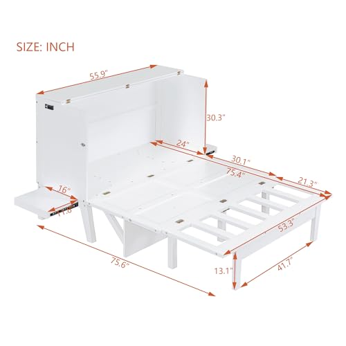 Queen Size Solid Wood Murphy Bed with USB Port and Removable Shelves G8004