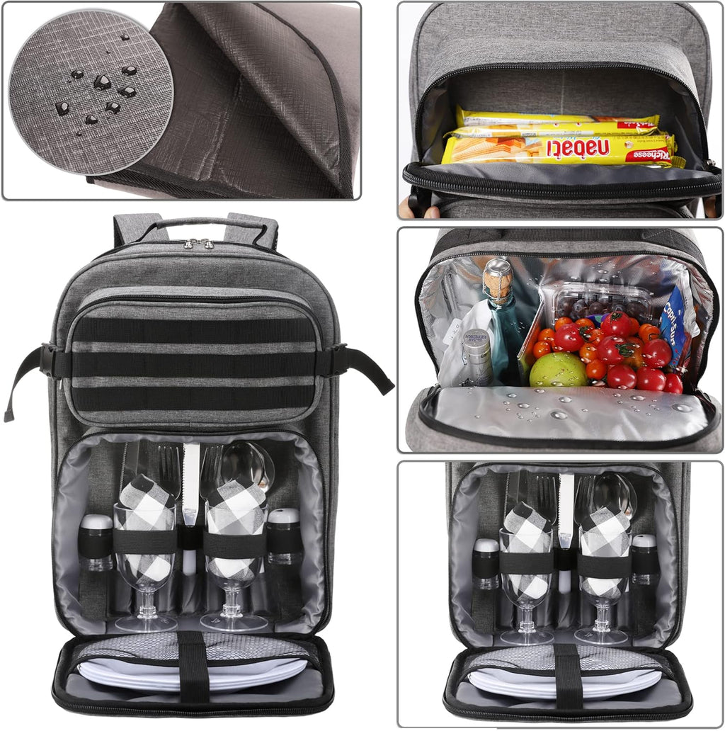 Picnic Backpack Cooler Bag for 2 Person Set with Insulated Compartment, Fleece Blanket, Cutlery Set N7604