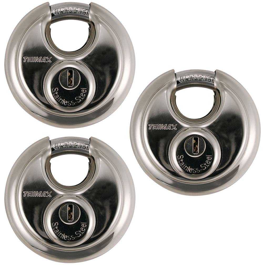Stainless Steel 70mm Round Padlock Keyed Alike 3 Pack K259