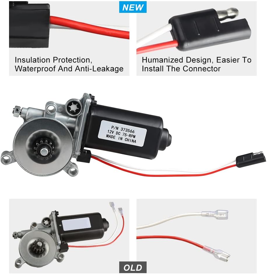 RV Awning Motor Replacement with Single 2-Way Connector, 12-Volt DC, 75-RPM N53979