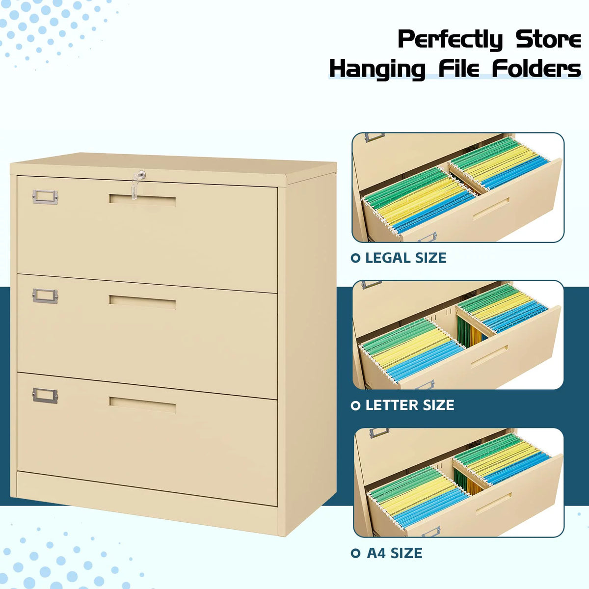 3 Drawer Metal File Cabinet with Lock G4675