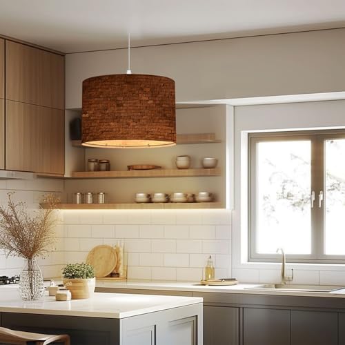 Linen Lampshade Plug in Pendant Light with Dimmable Switch S263