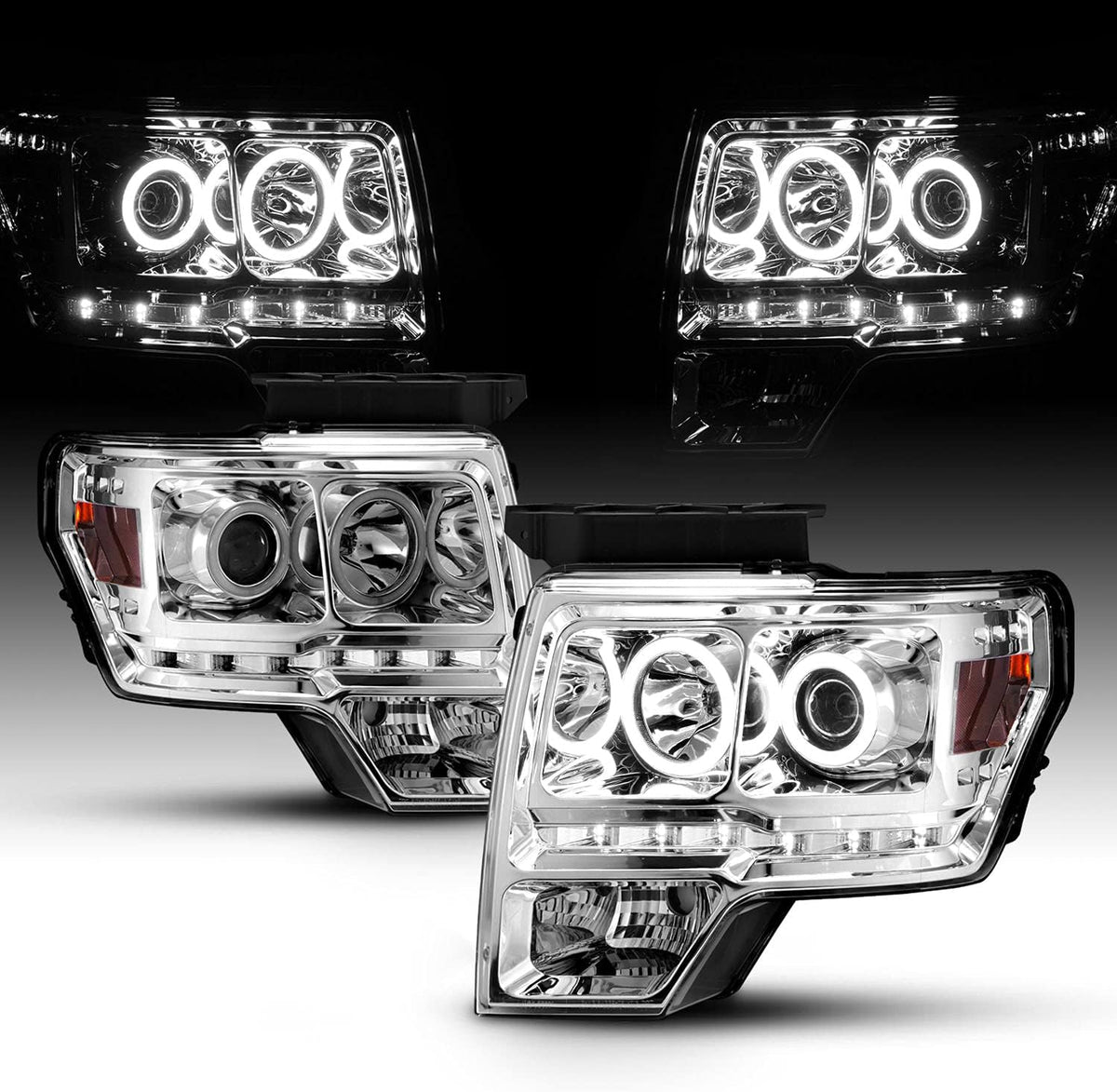 Chrome LED Projector Headlights Set for 2009-2014 Ford F150 Pickup X323047