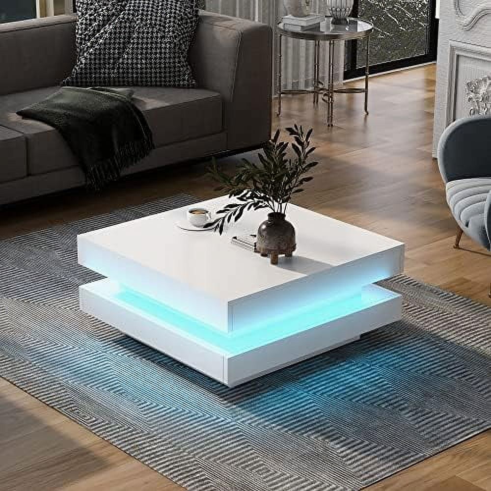 White Square Coffee Table with LED Lights Y59653