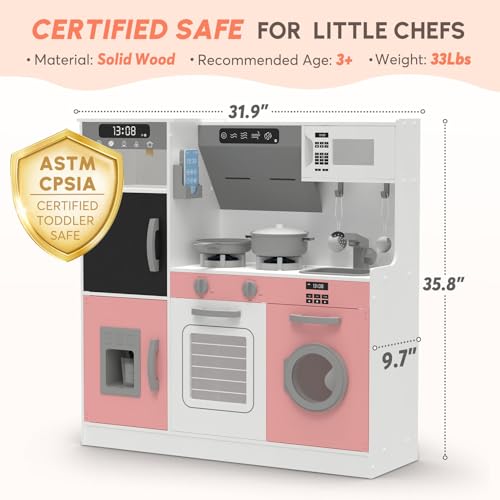 Play Kitchen with Lights & Sounds, 28 Pcs Toy Food & Cookware N7145