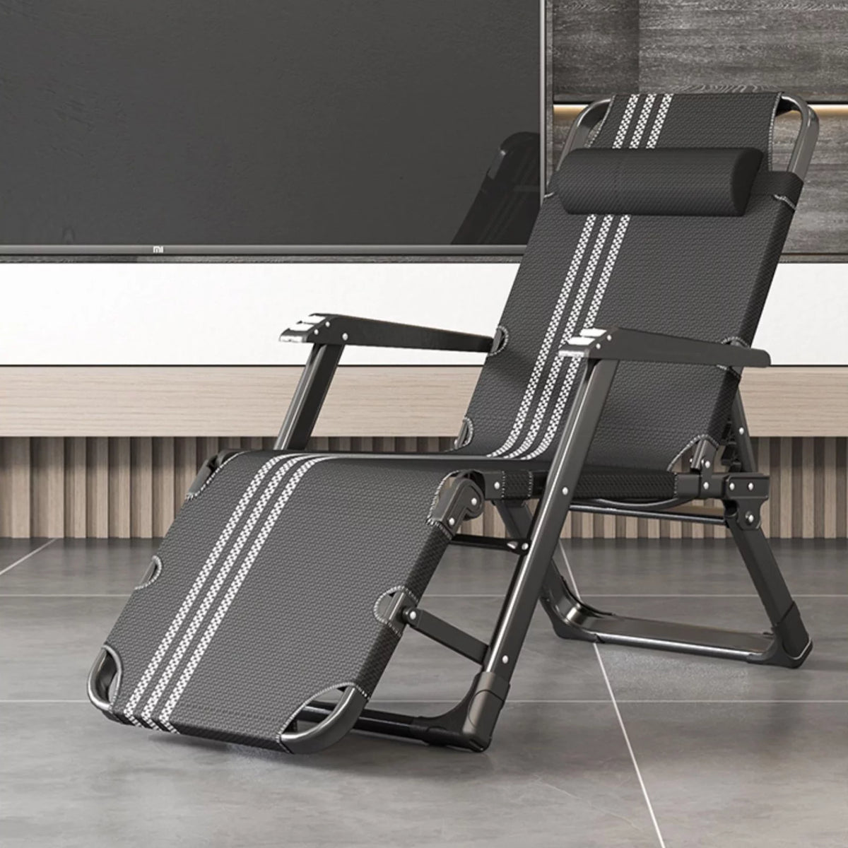 Gray Adjustable Folding Lounge Chair with Pillow N381358