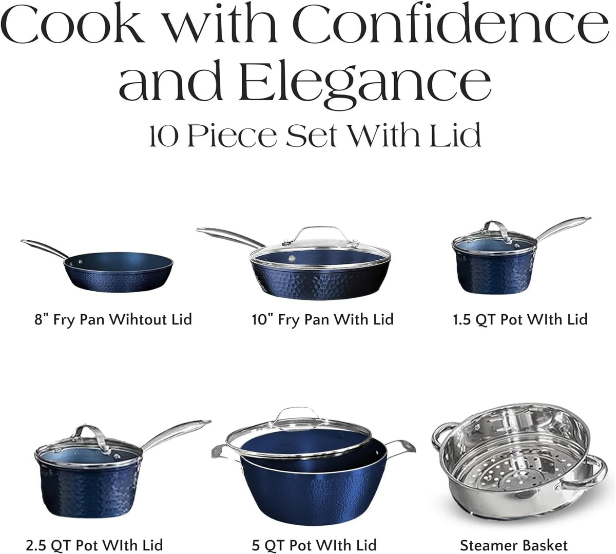 10 Piece Non-Stick Ceramic Cookware Set with Glass Lids I7121