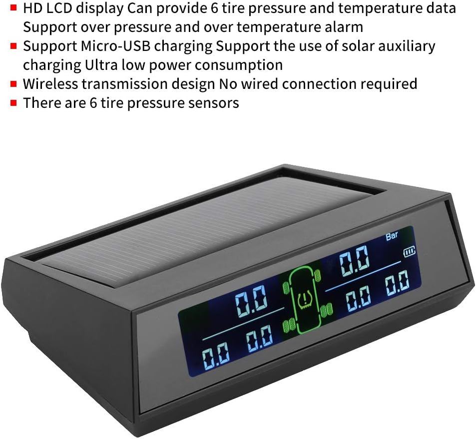 Solar Powered TPMS Tire Pressure Monitor System with LCD 6 External Sensor Pack of 2 W539000