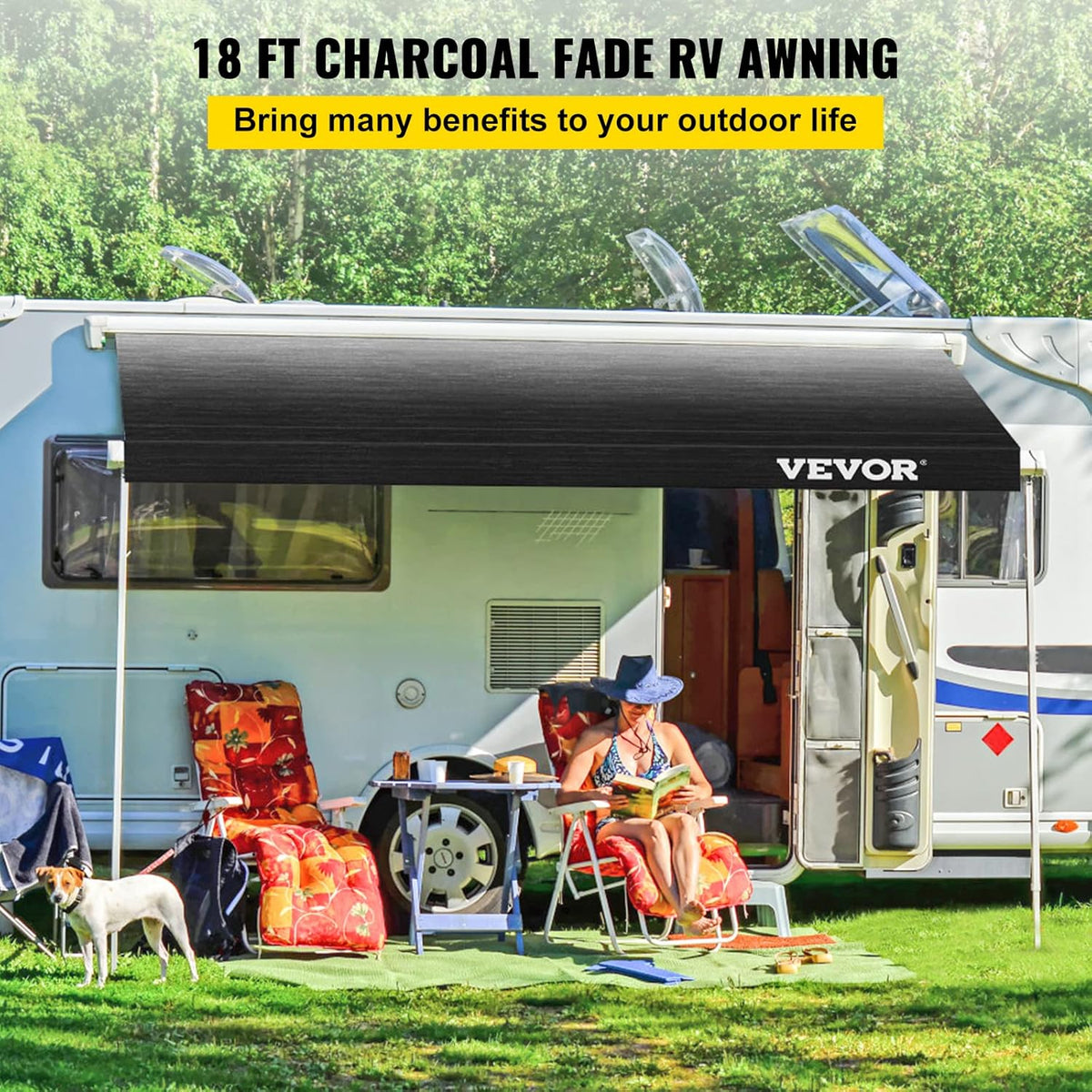 Charcoal 18 FT Vinyl RV Awning Replacement Fabric U97745