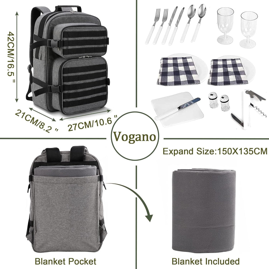 Picnic Backpack Cooler Bag for 2 Person Set with Insulated Compartment, Fleece Blanket, Cutlery Set N7604