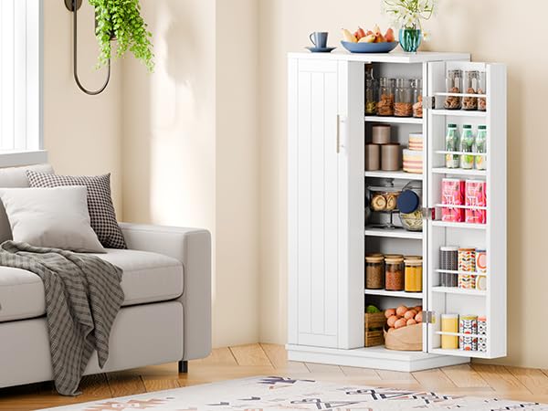 Black Wooden Pantry Cabinet with Doors and Adjustable Shelves T305923