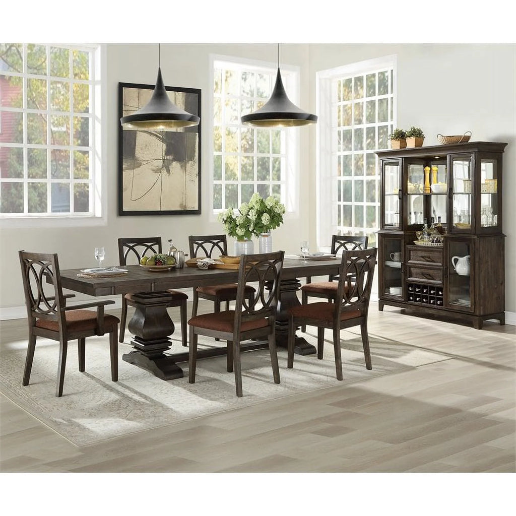Brown Espresso Wood Upholstered Arm Chair Set of 2 E473