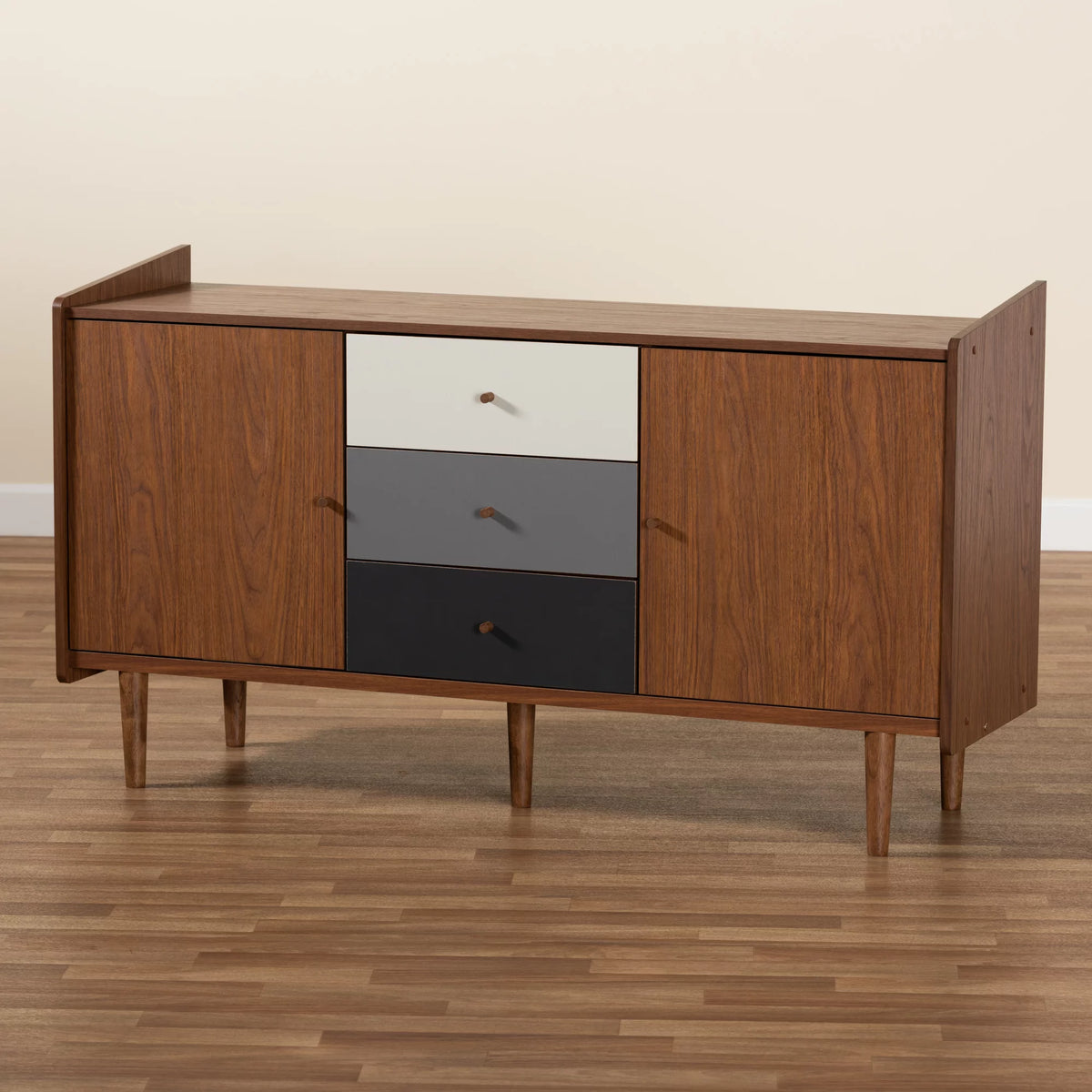 Walnut Brown and Grey Gradient Wood 2-Door Sideboard Buffet P4439
