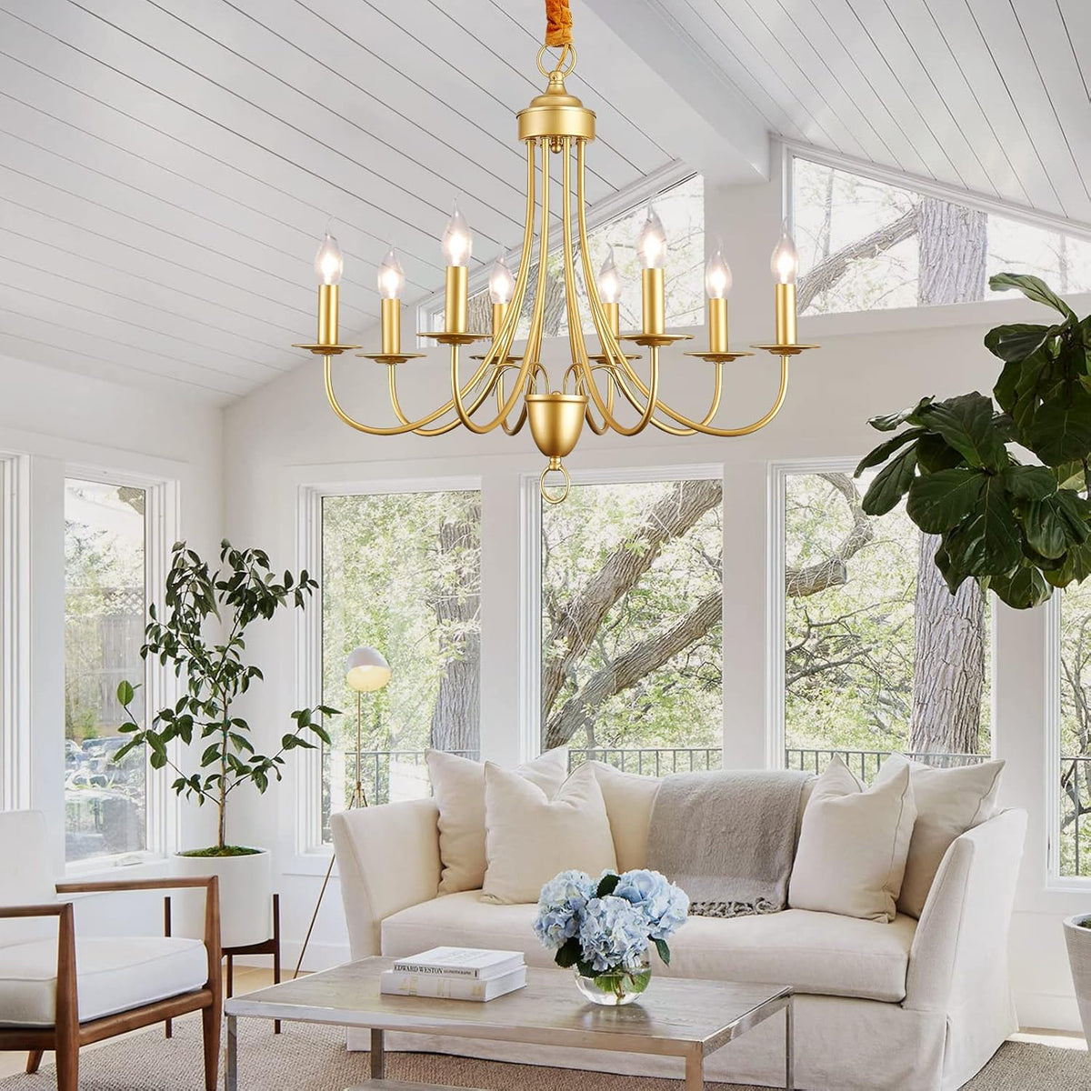 Gold Farmhouse 8 Lights Candle Chandelier N447826