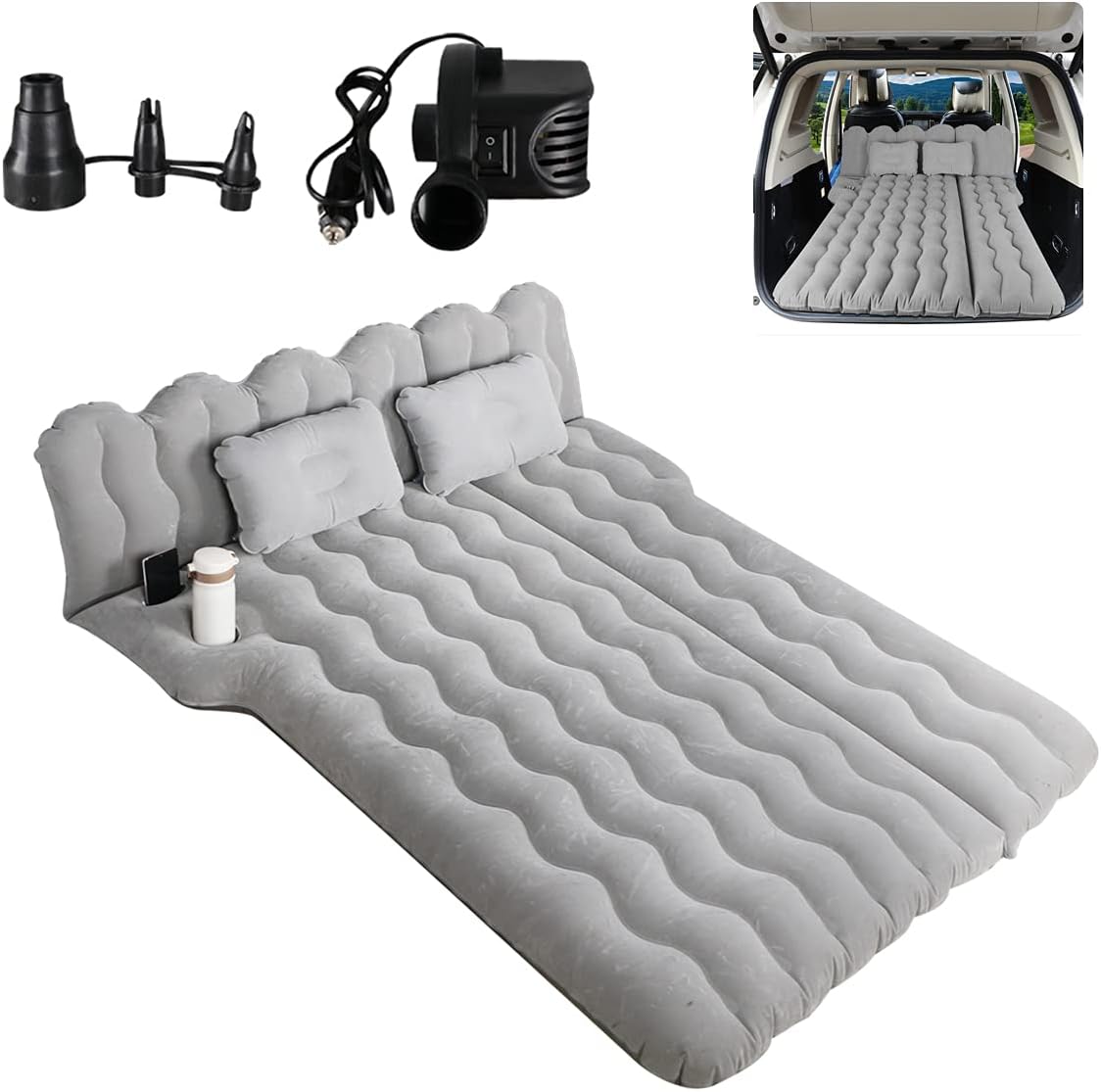 Inflatable Car Mattress with Electric Air Pump, Grey, Pack of 2 A2335