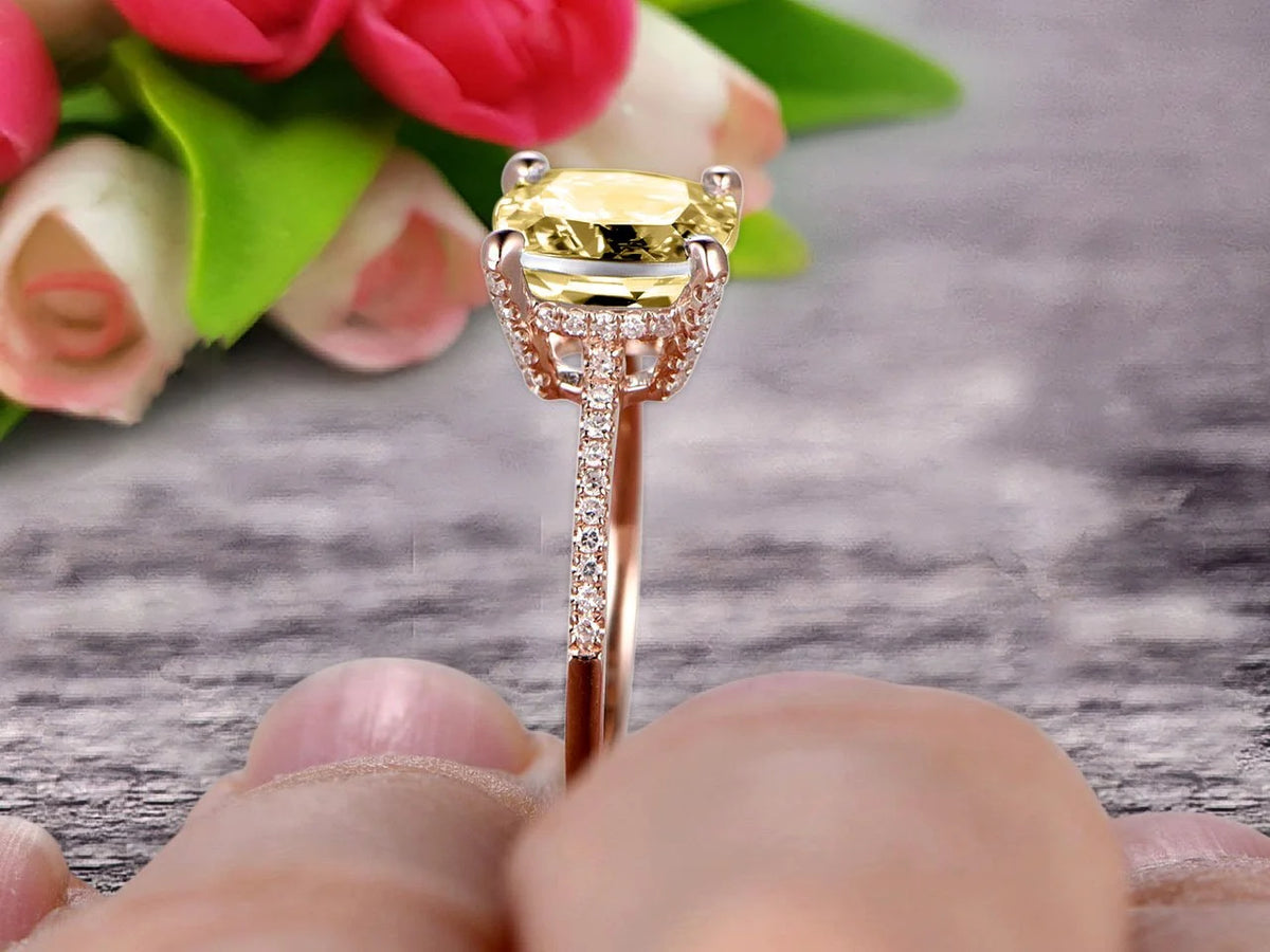 7mm Cushion Cut 1.80 Carat Champagne Diamond Moissanite Engagement Ring 10K Rose Gold W54411