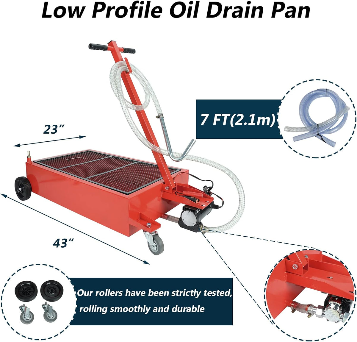 17 Gallon Low Profile Oil Drain Pan with Electric Pump and 7 FT Hose Y28735