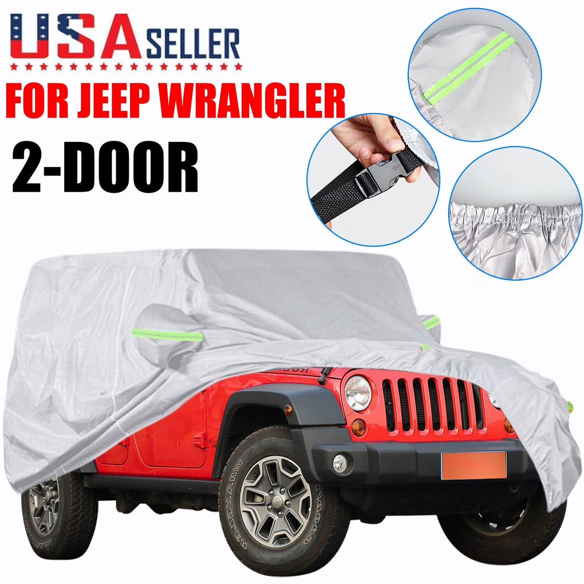 Silver Waterproof Full Car Cover for Jeep Wrangler 2 Door P214