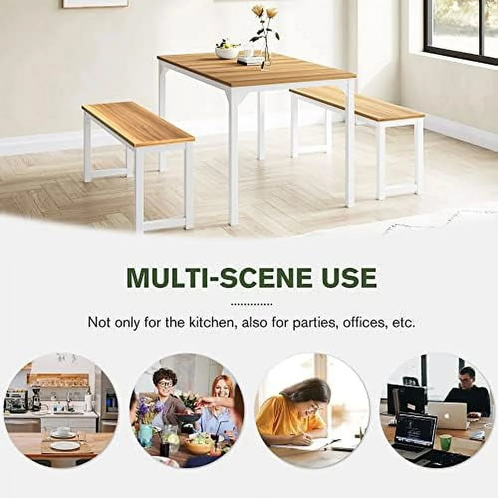 3PC Grey Light Brown Dining Table Set with Benches Z38391