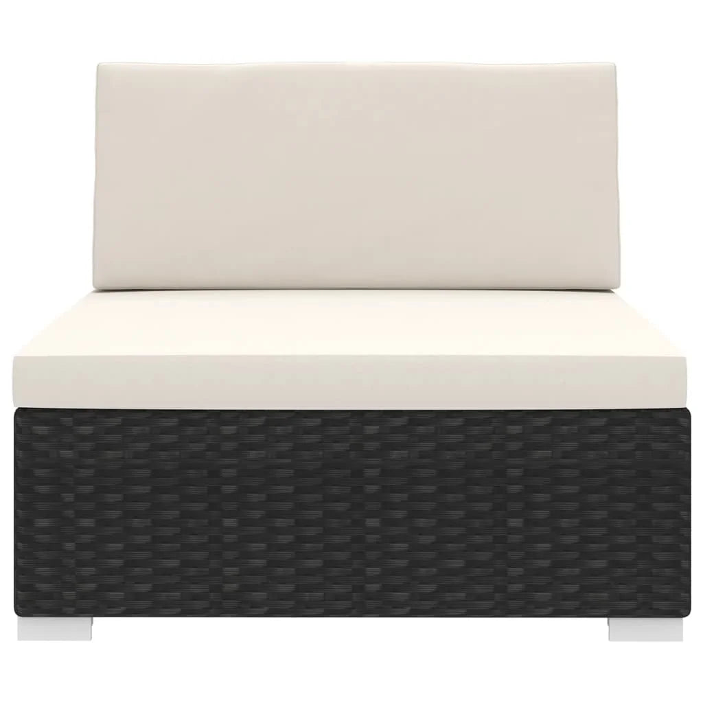 Black Poly Rattan Sectional Middle Seat with Cushions S39167