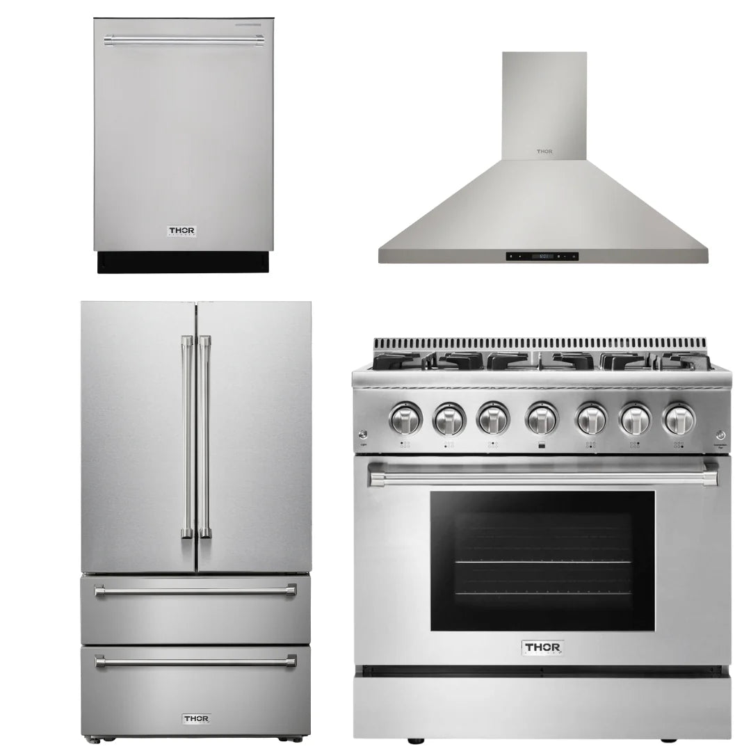 36 Dual Fuel Range, Range Hood, Refrigerator, Dishwasher R512