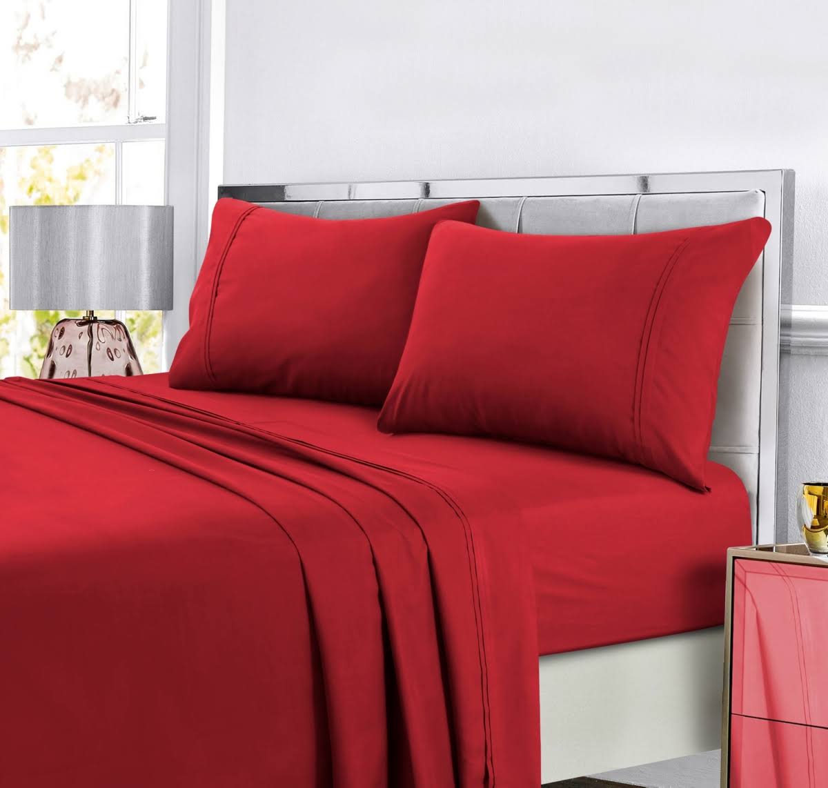 King Dark Red Easy-Care Sheet Set L647