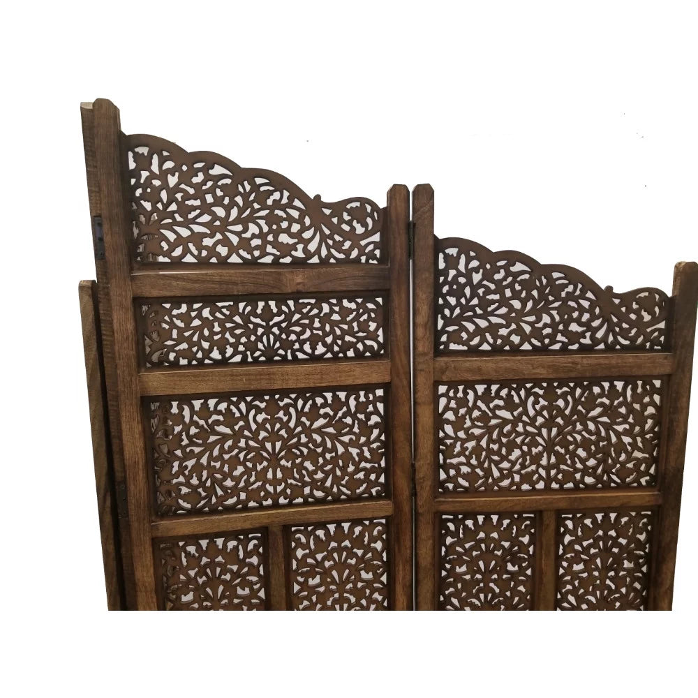 Wood Room Divider 4 Panel Carved Screen Y103