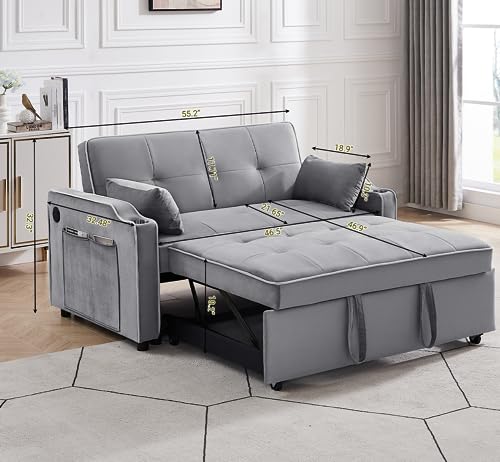 Black Velvet Convertible Futon Couch with USB Ports E2665