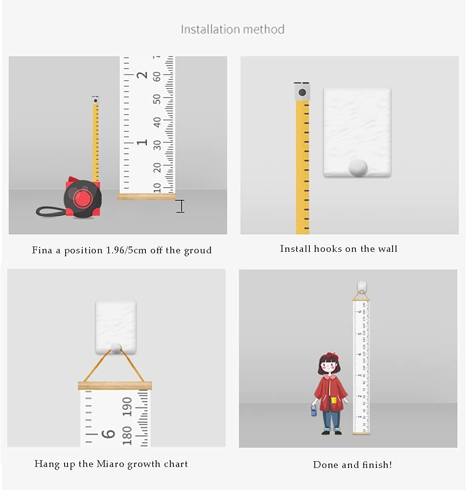 Wood Frame Fabric Canvas Height Measurement Ruler, 7.9 x 79in, Pack of 2 T118